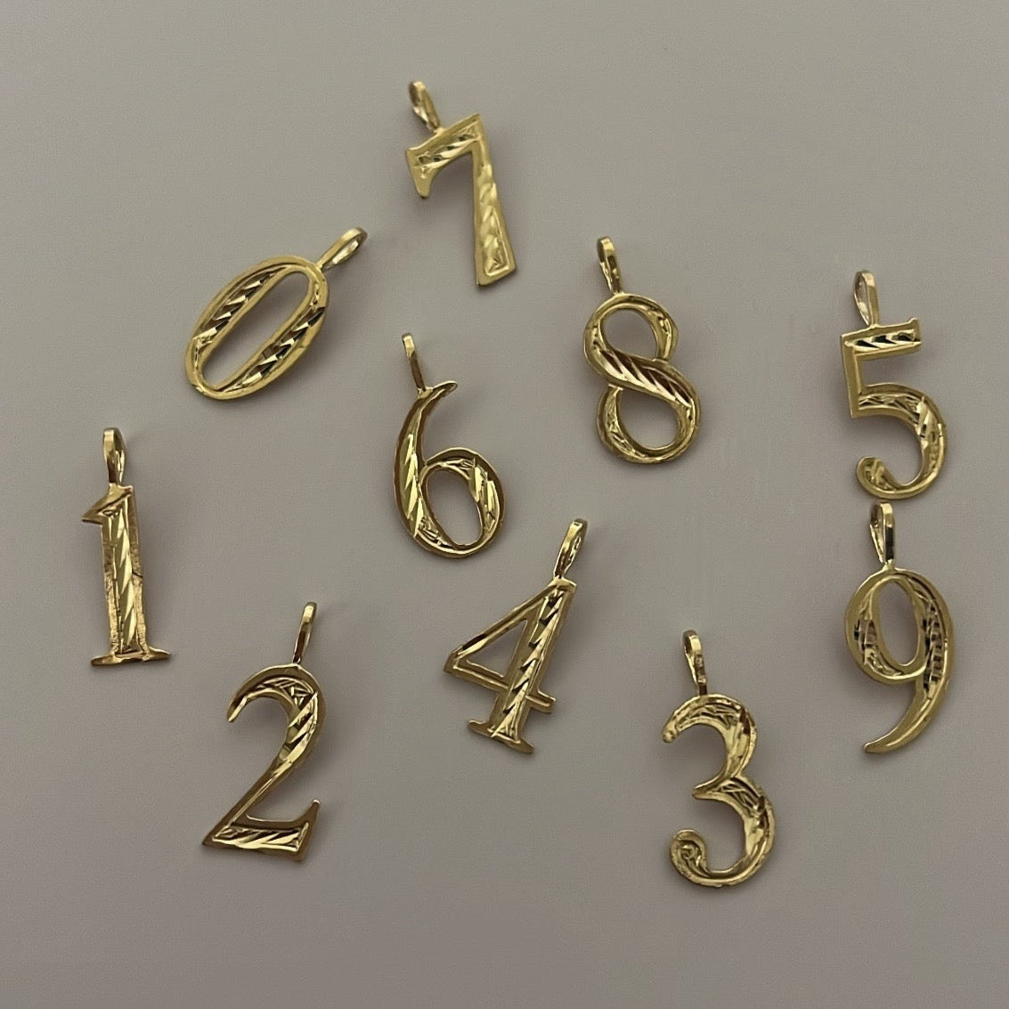 14k solid gold diamond-cut number charms