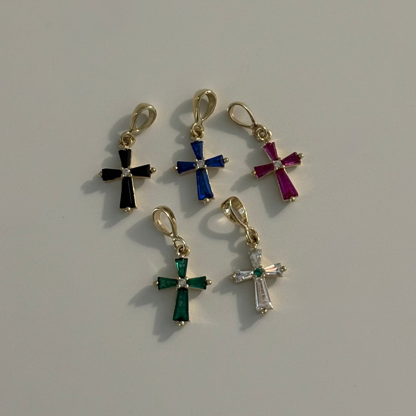 14K Gold Color Cubic Zirconia Cross Charm | Multiple Colors Available | 0.55g