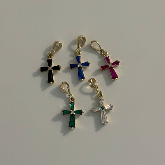 14K Gold Color Cubic Zirconia Cross Charm | Multiple Colors Available | 0.55g
