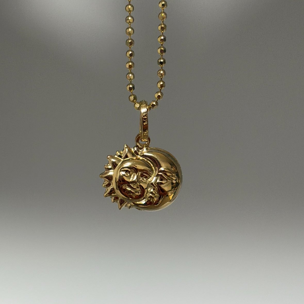 14k puffy moon and sun charm