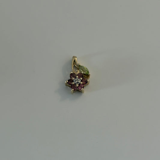 Vintage 10K Yellow Gold Multi-Gem Garnet Flower Cluster Pendant