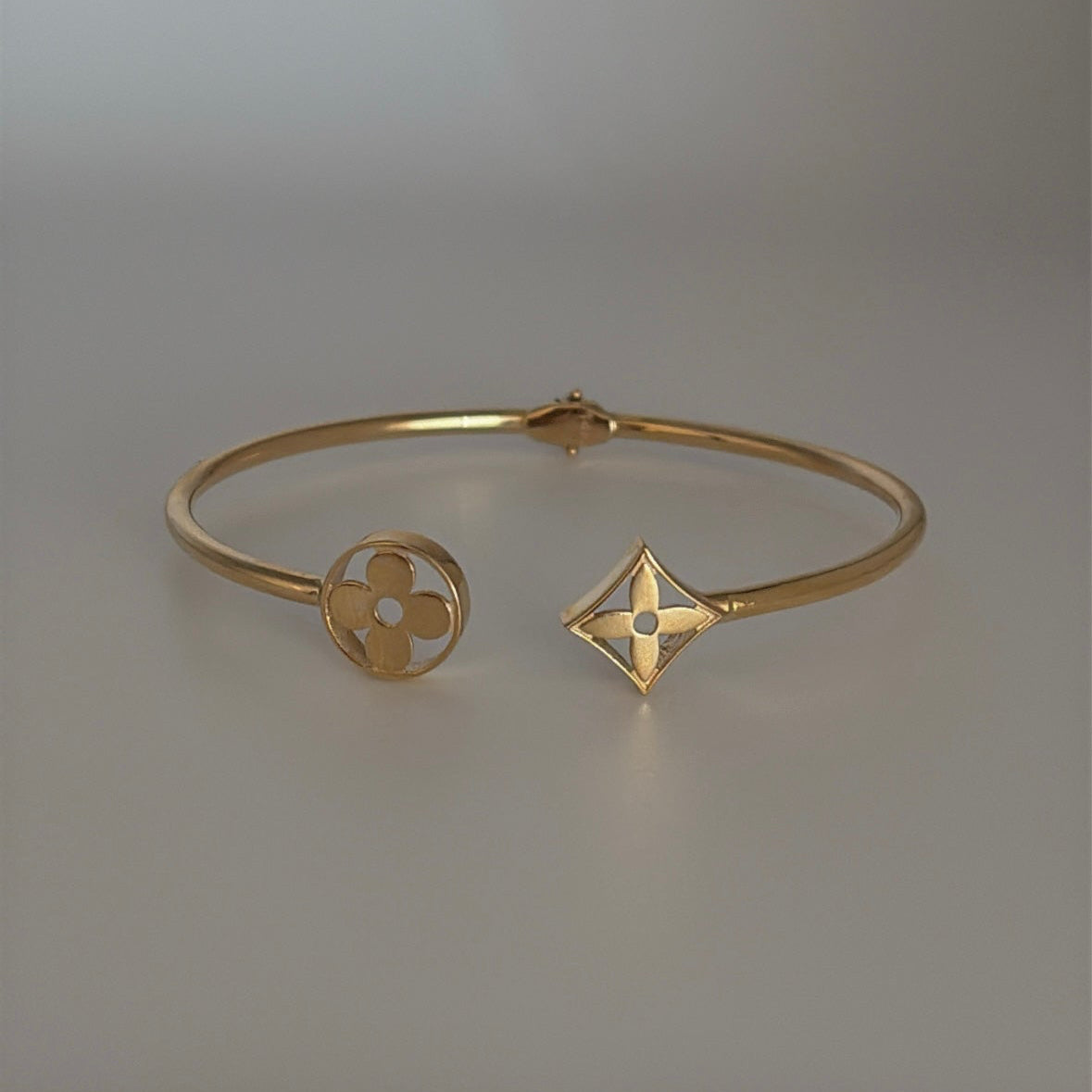 14k Hinged Cuff Bangle with Monogram Floral Motifs