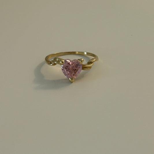 14K Gold Pink Heart Cubic Zirconia Ring