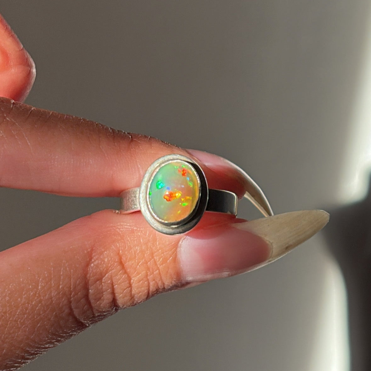 Sterling Silver Ethiopian Opal Cabochon Ring