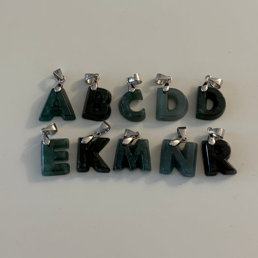 Jade Initial Charm Pendant S925 Silver Bail