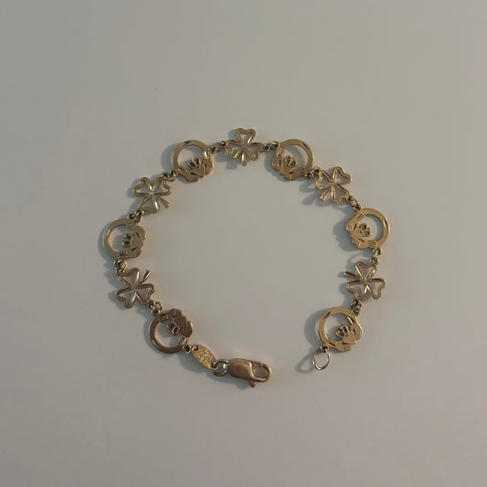 Vintage Michael Anthony 14K Gold Lucky Claddagh & Four-Leaf Clover Bracelet