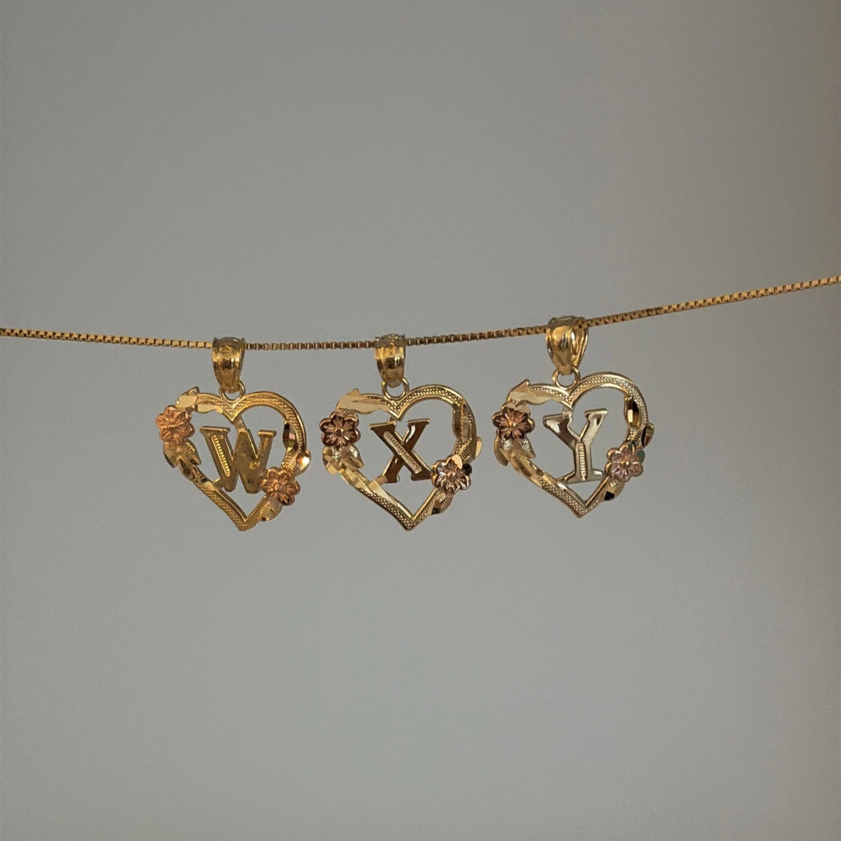 14k heart initials charms