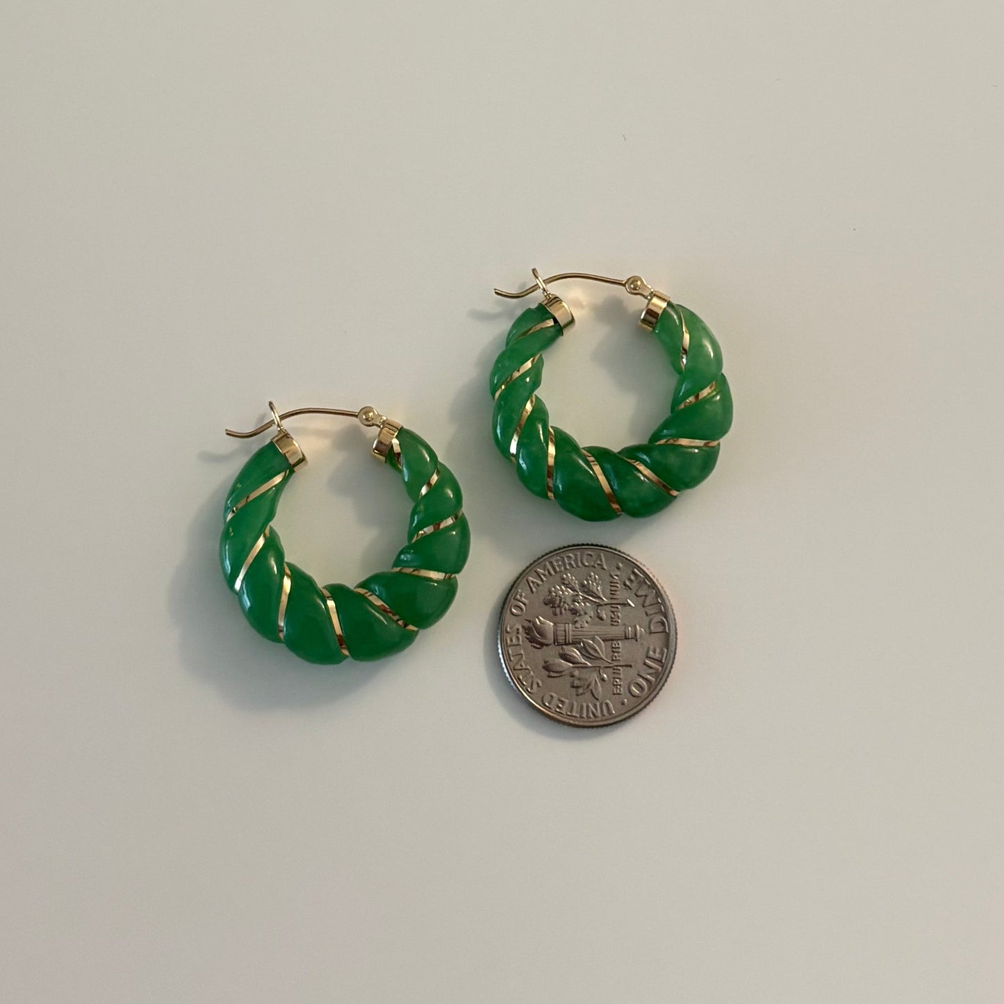 14K Gold Jade Twisted Hoop Earrings