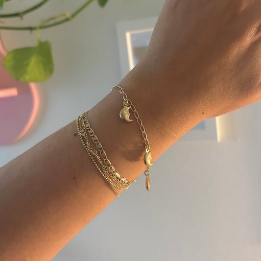 Vintage-Inspired Italian 14K Gold Puffy Crescent Moon Bracelet