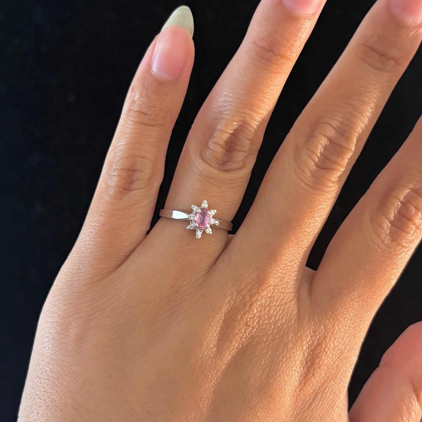 14K White Gold Natural Pink Sapphire & Diamond Ring – Size 5.75