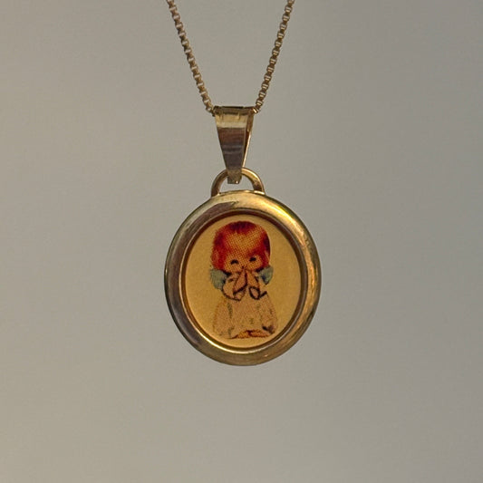 Vintage Italian Praying Angel Pendant in 14K Gold