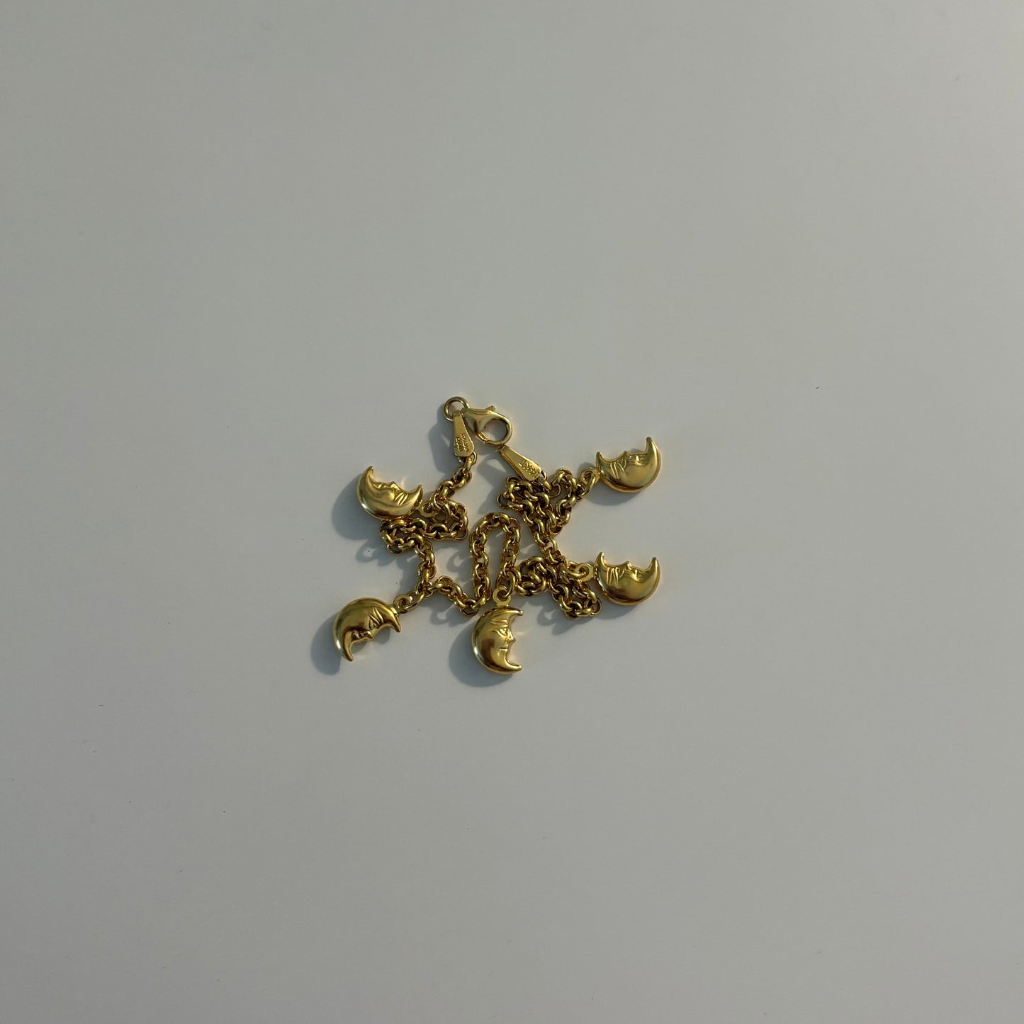 14K Yellow Gold Italian Puffy Crescent Moon Charm Bracelet | Solid Gold | 7”