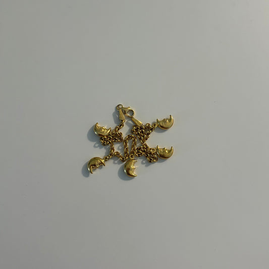 14K Yellow Gold Italian Puffy Crescent Moon Charm Bracelet | Solid Gold | 7”