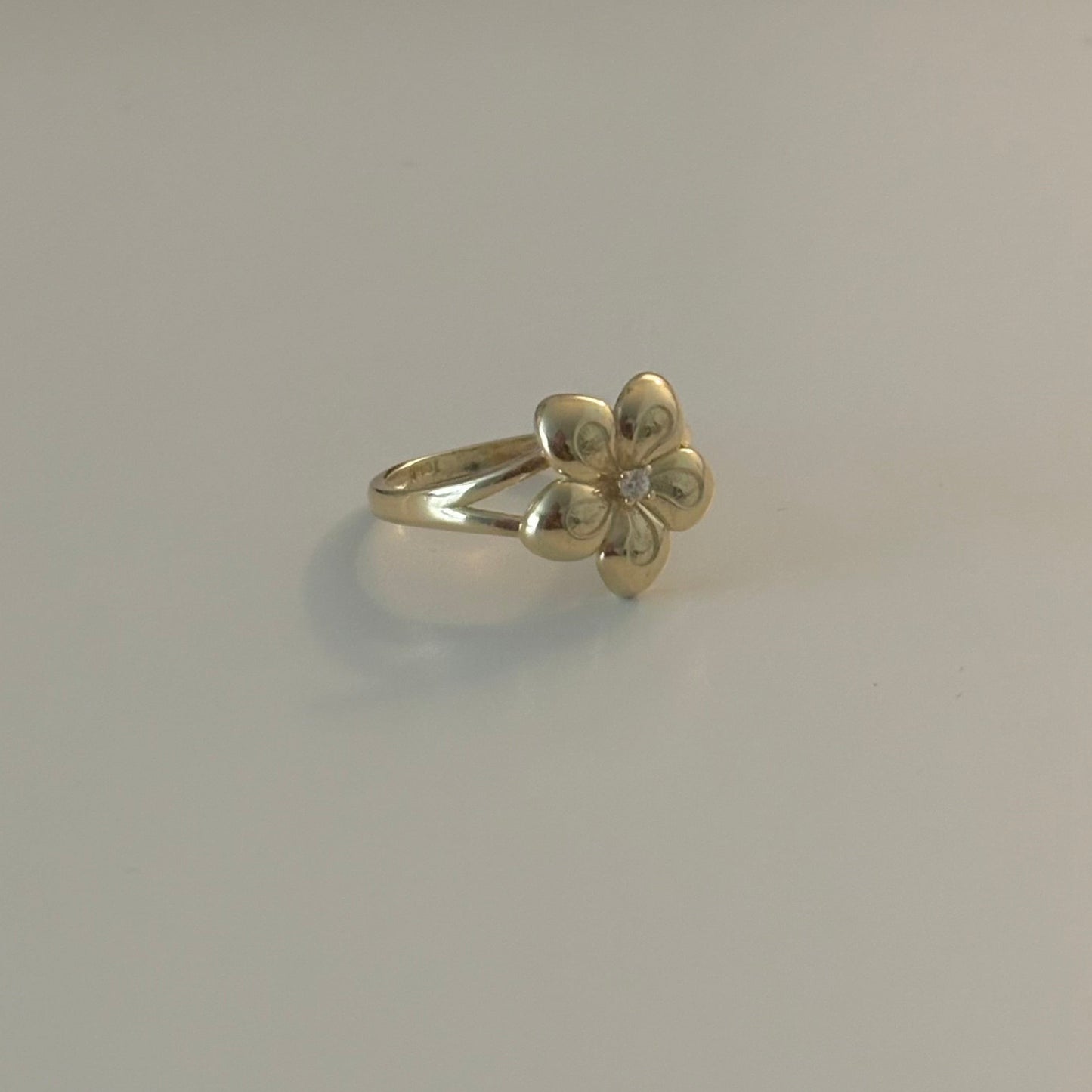 10K Yellow Gold Plumeria Flower Ring with CZ Center