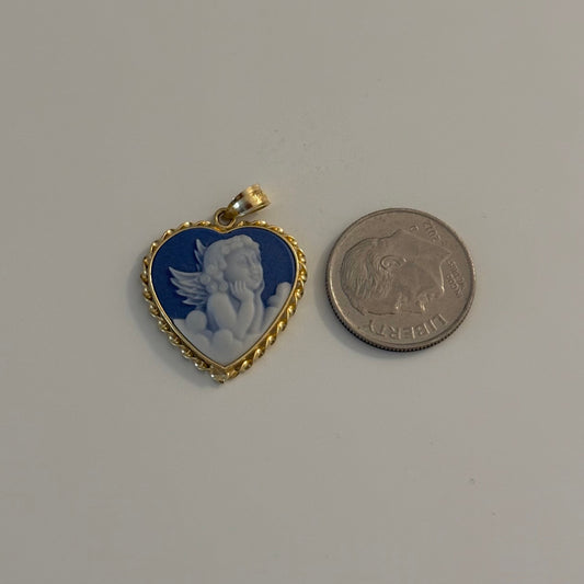 Vintage 14K Gold Cherub Cameo Heart Charm