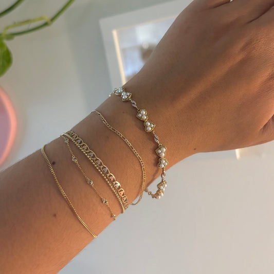 10K Gold Cultured Pearl & Diamond Heart Bracelet – 7 Inches