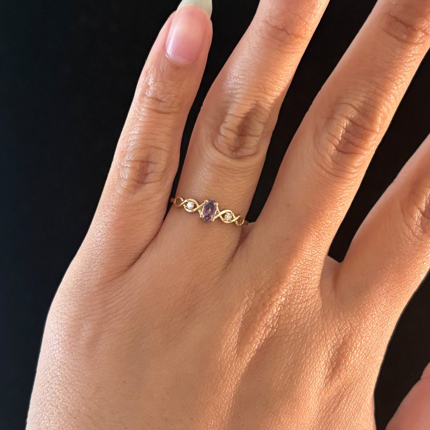 10K Yellow Gold Genuine Birthstone & Diamond Ring | 12 Birthstone Options