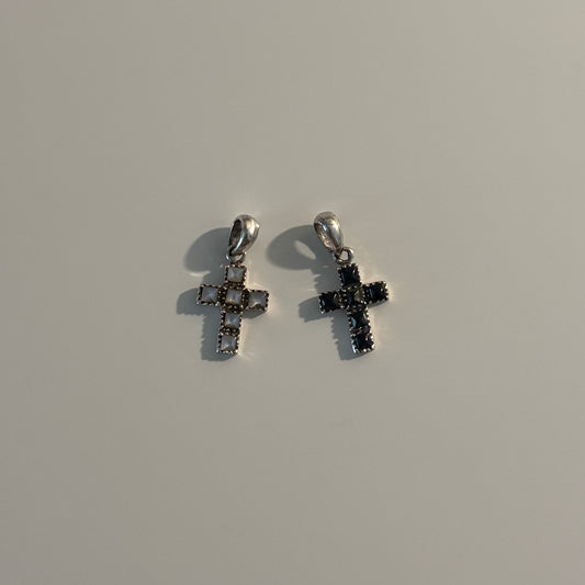 925 Sterling Silver Square Stone Cross Pendant