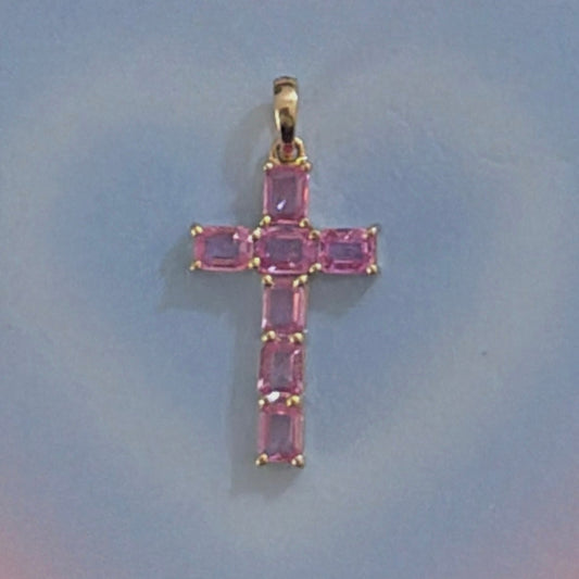 14K Pink Sapphire Cross Pendant – 1.64ct