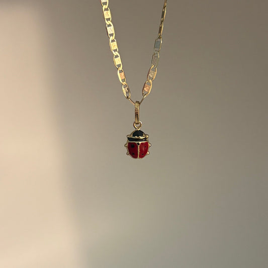 14K Yellow Gold Red & Black Enamel Ladybug Charm – Made in Italy