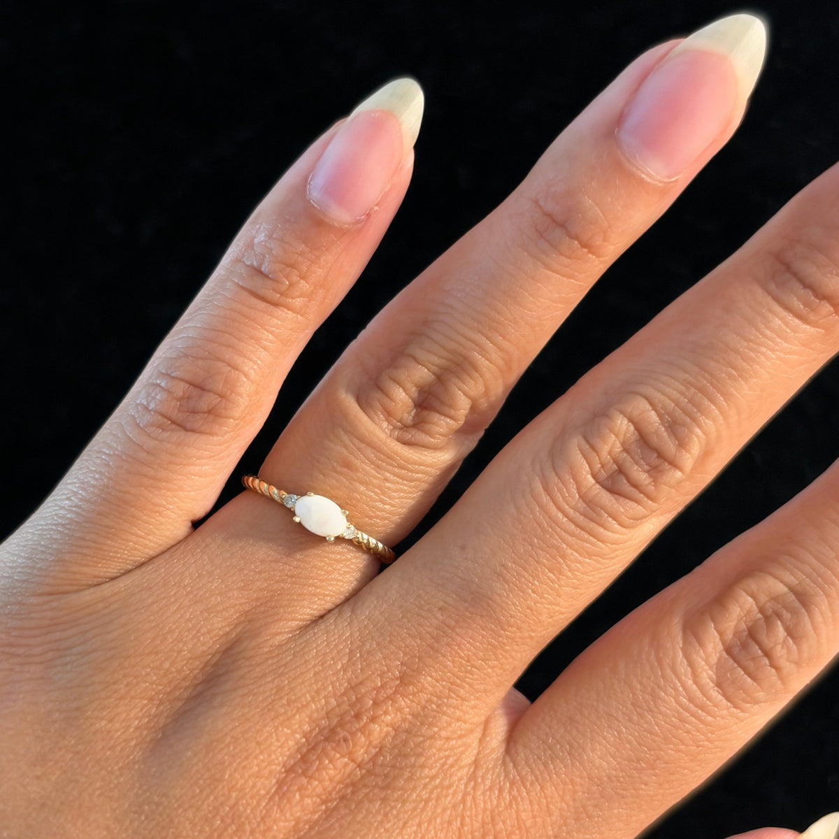 10K Yellow Gold Natural Opal & Diamond Ring – Size 6