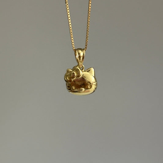3D Hello Kitty Inspired Charm – 14K Yellow Gold, Reversible Head Pendant