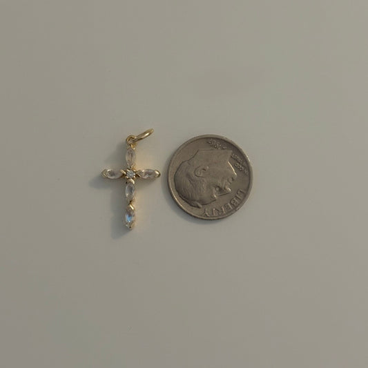 14K Natural Moonstone & Diamond Cross Pendant