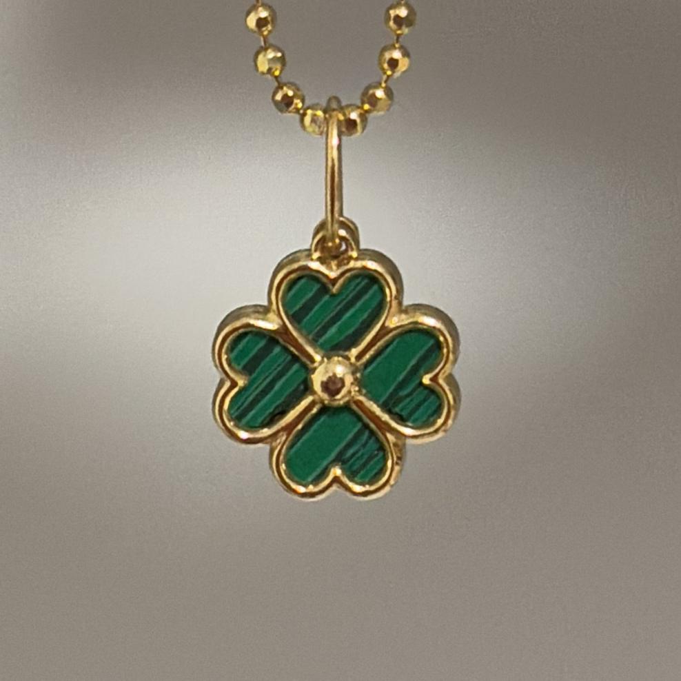 14K malachite heart clover charm