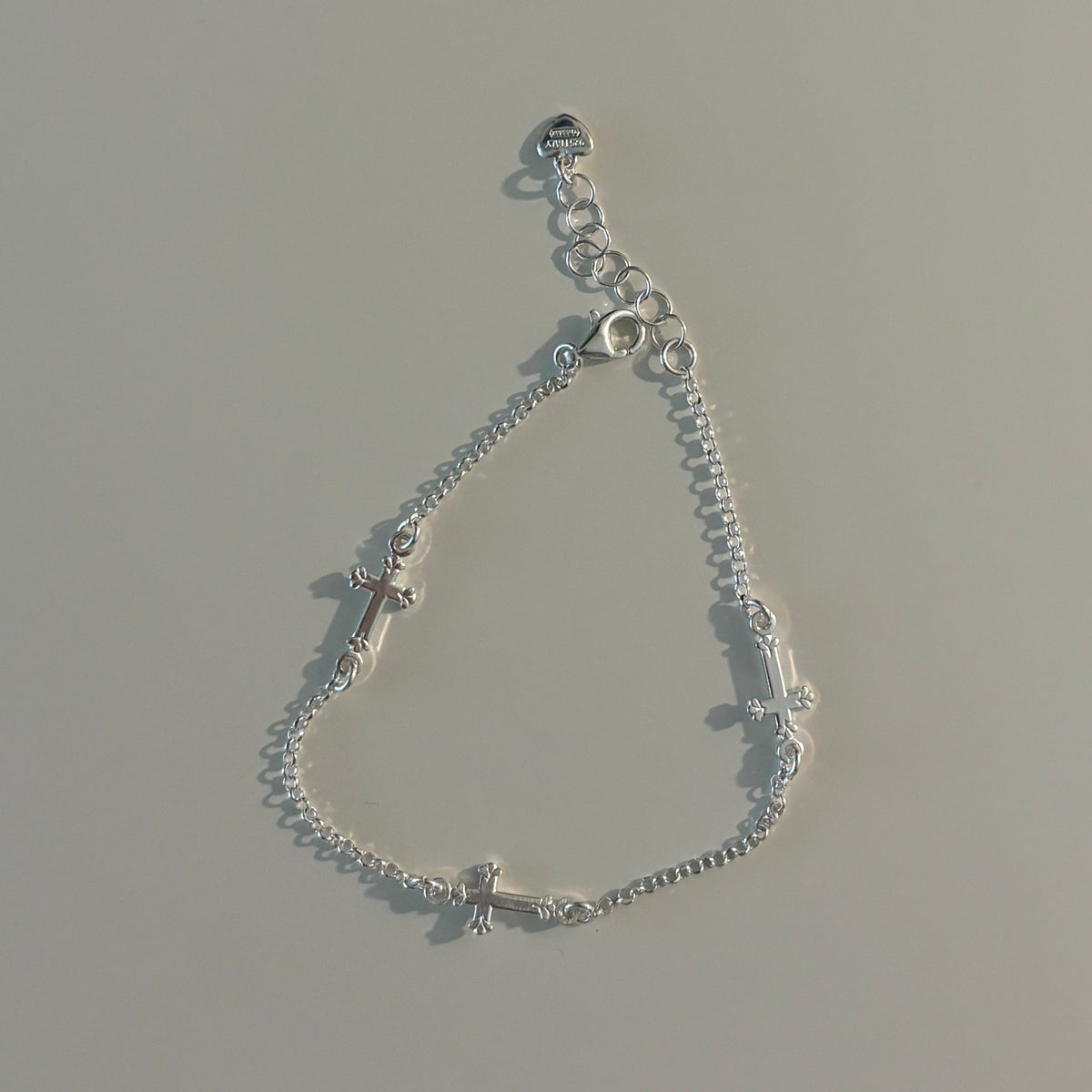 925 Sterling Silver Italian Cross Station Bracelet