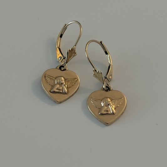 Vintage 14K Gold Cherub Heart Drop Earrings – Michael Anthony