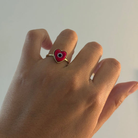 10K Yellow Gold Heart Evil Eye Ring