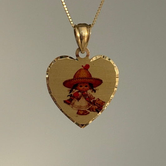 14K Gold Corazón con Poblanita Charm Pendant