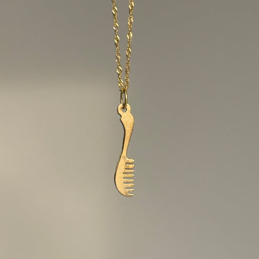 14K Yellow Gold Brush Charm – Mini Hair Stylist Pendant