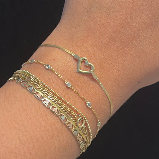 14K Italy Herringbone Heart Bracelet – 7” Old Stock Gold