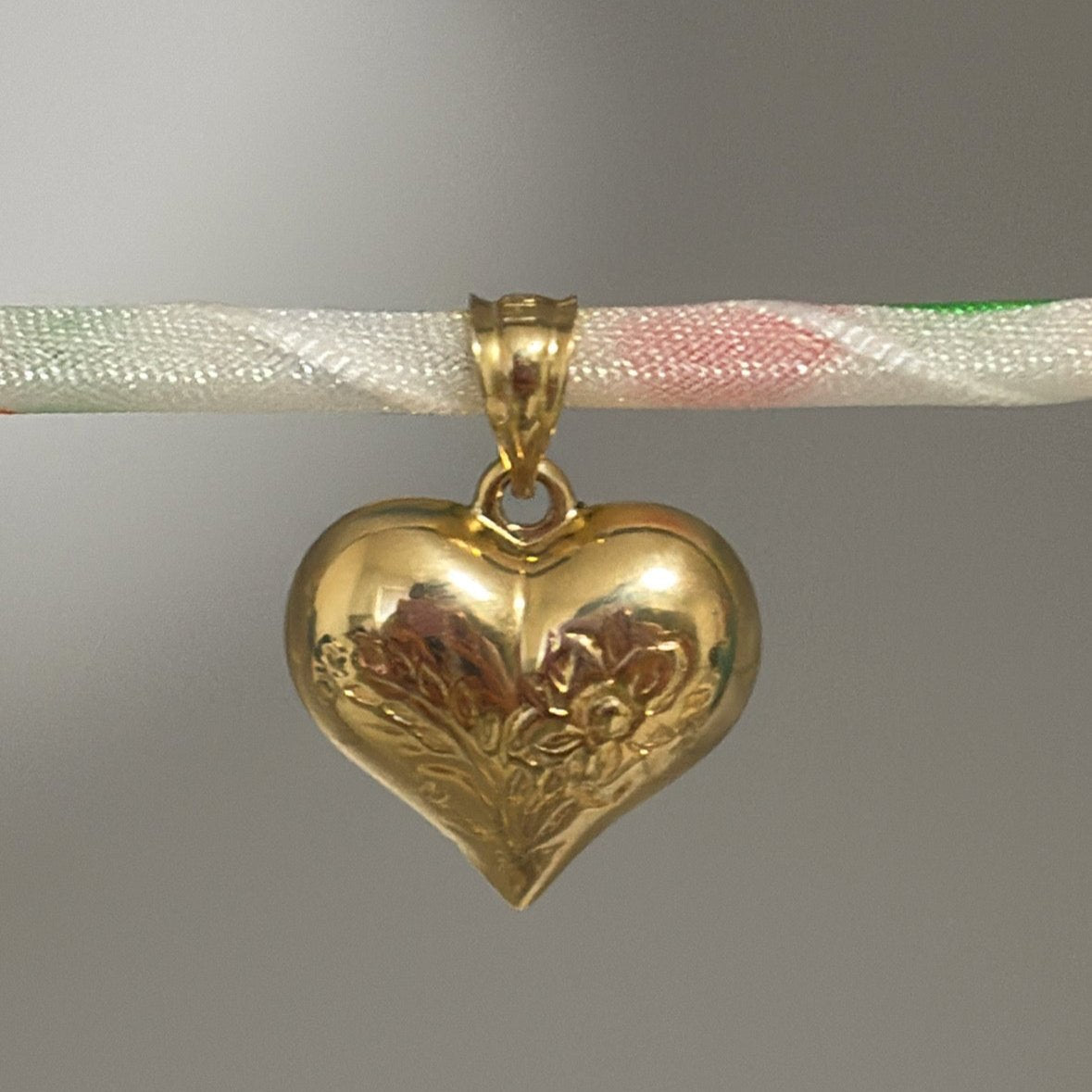 14K floral puffy heart charm