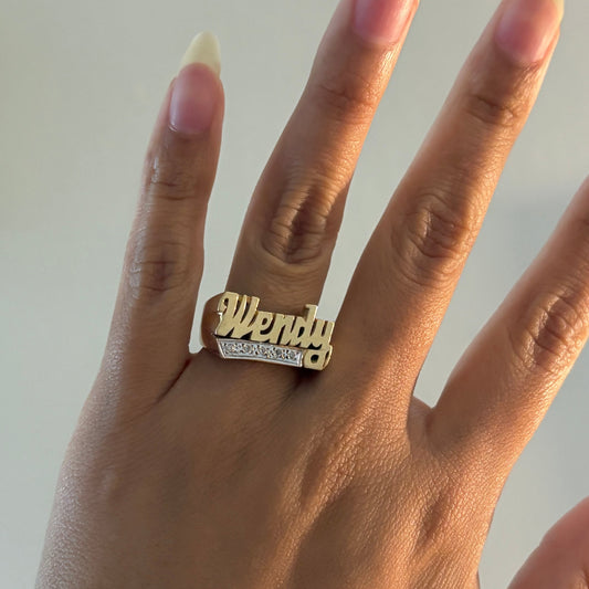 Vintage 14K Gold Wendy Name Ring with Diamond Accents – Size 8.5