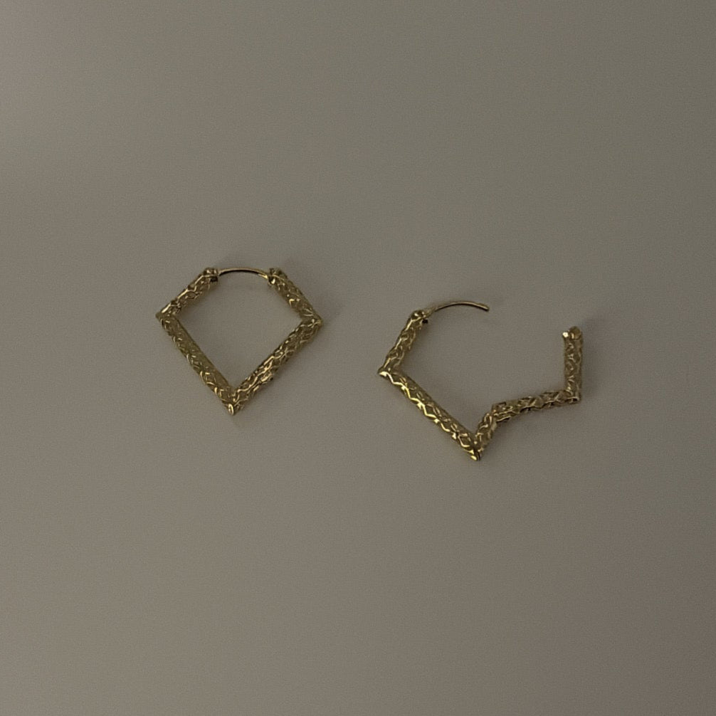 14k triangle filigree earrings