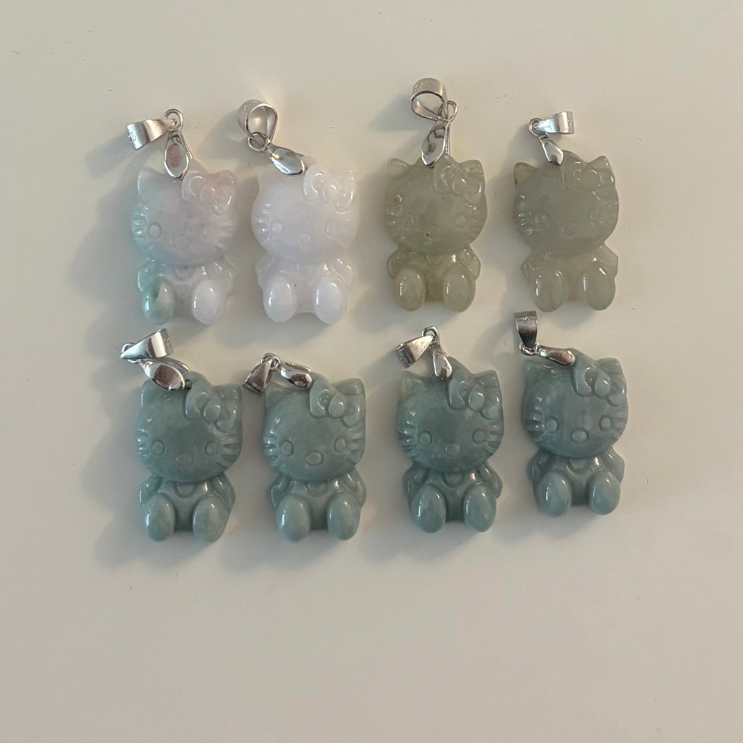 Jade Hello Kitty Charm Pendant S925 Silver Bail