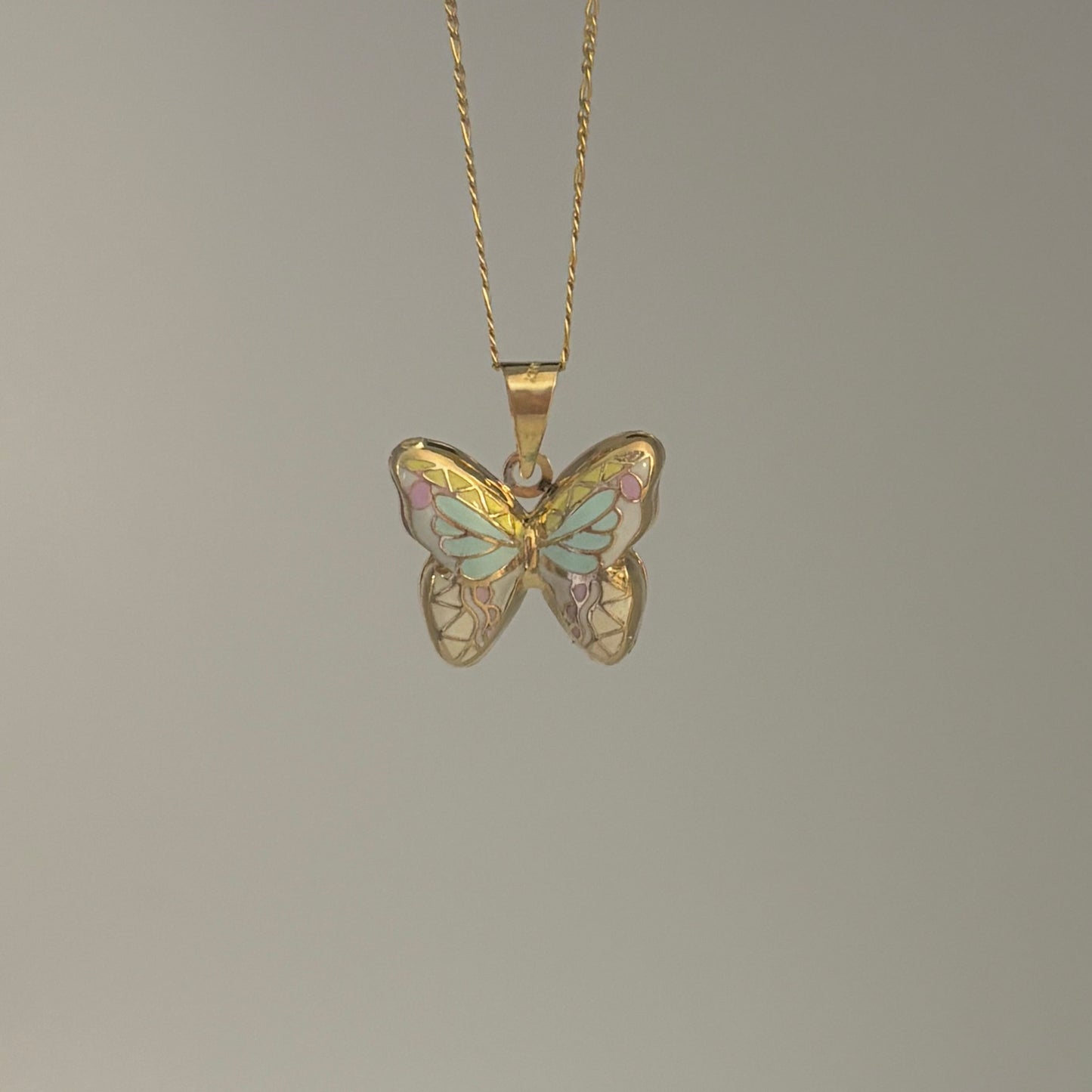 14K Yellow Gold Puffy Butterfly Charm with Enamel
