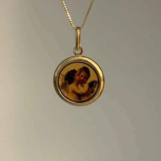 Vintage Italian Kissing Cherubs Pendant in 14K Gold