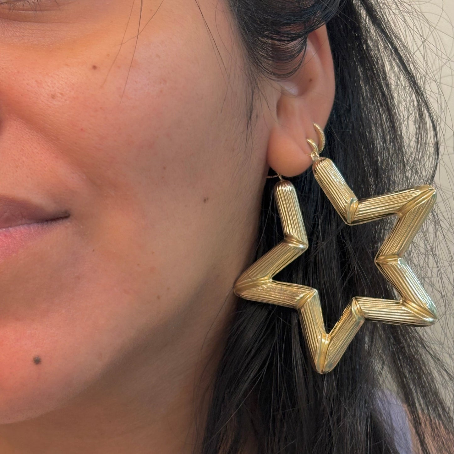 10K Yellow Gold Bamboo Star Earrings