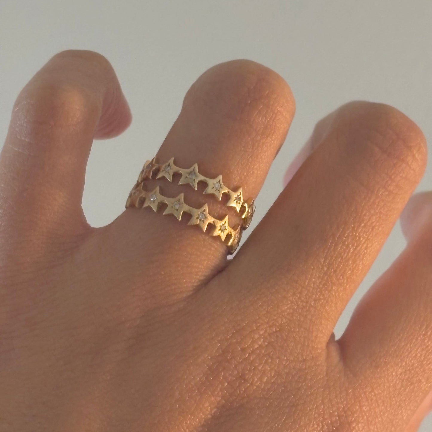14K Gold Diamond Star Band Ring