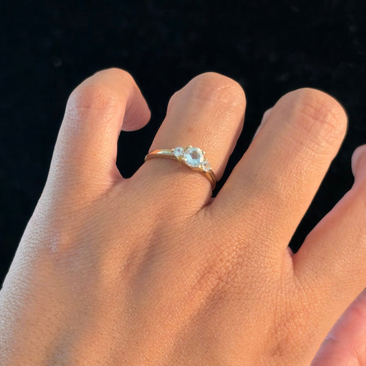 10K Yellow Gold Aquamarine & White Sapphire Ring – Size 6