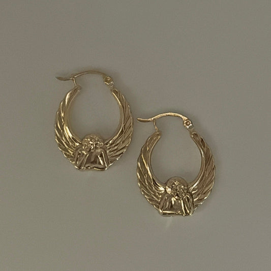 14k cherub hoop earrings