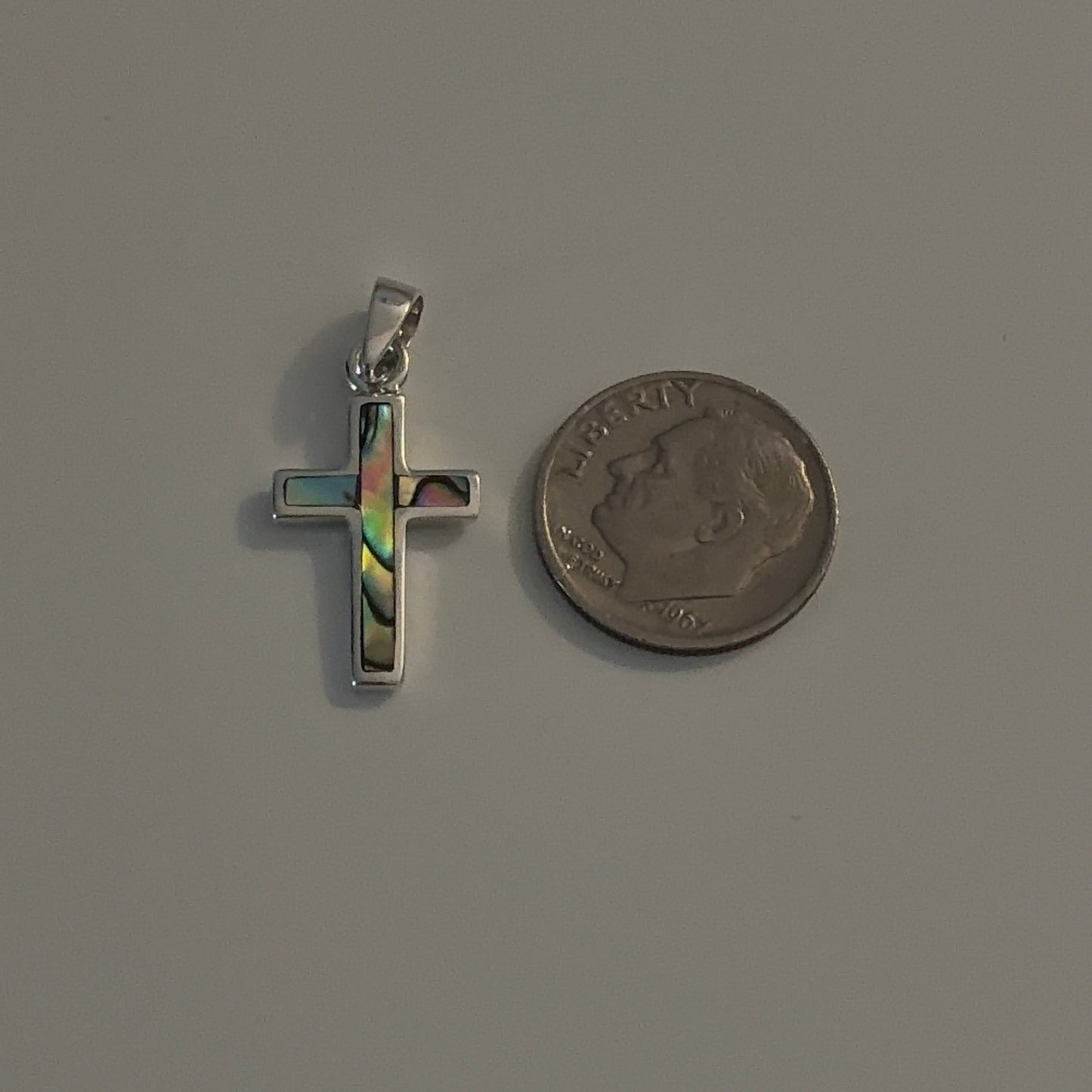 Sterling Silver Cross Pendant with Natural Abalone Inlay