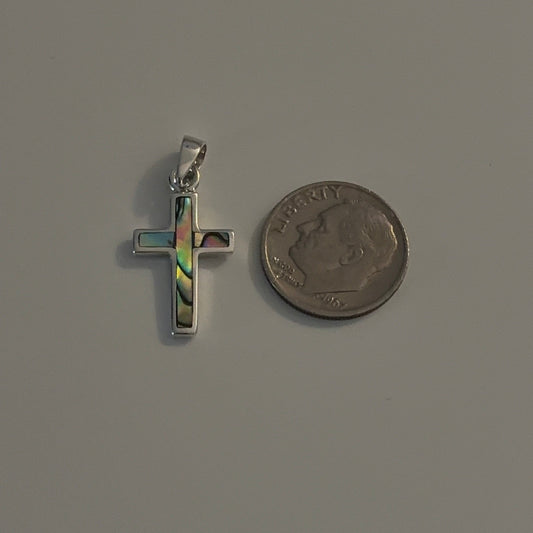 Sterling Silver Cross Pendant with Natural Abalone Inlay
