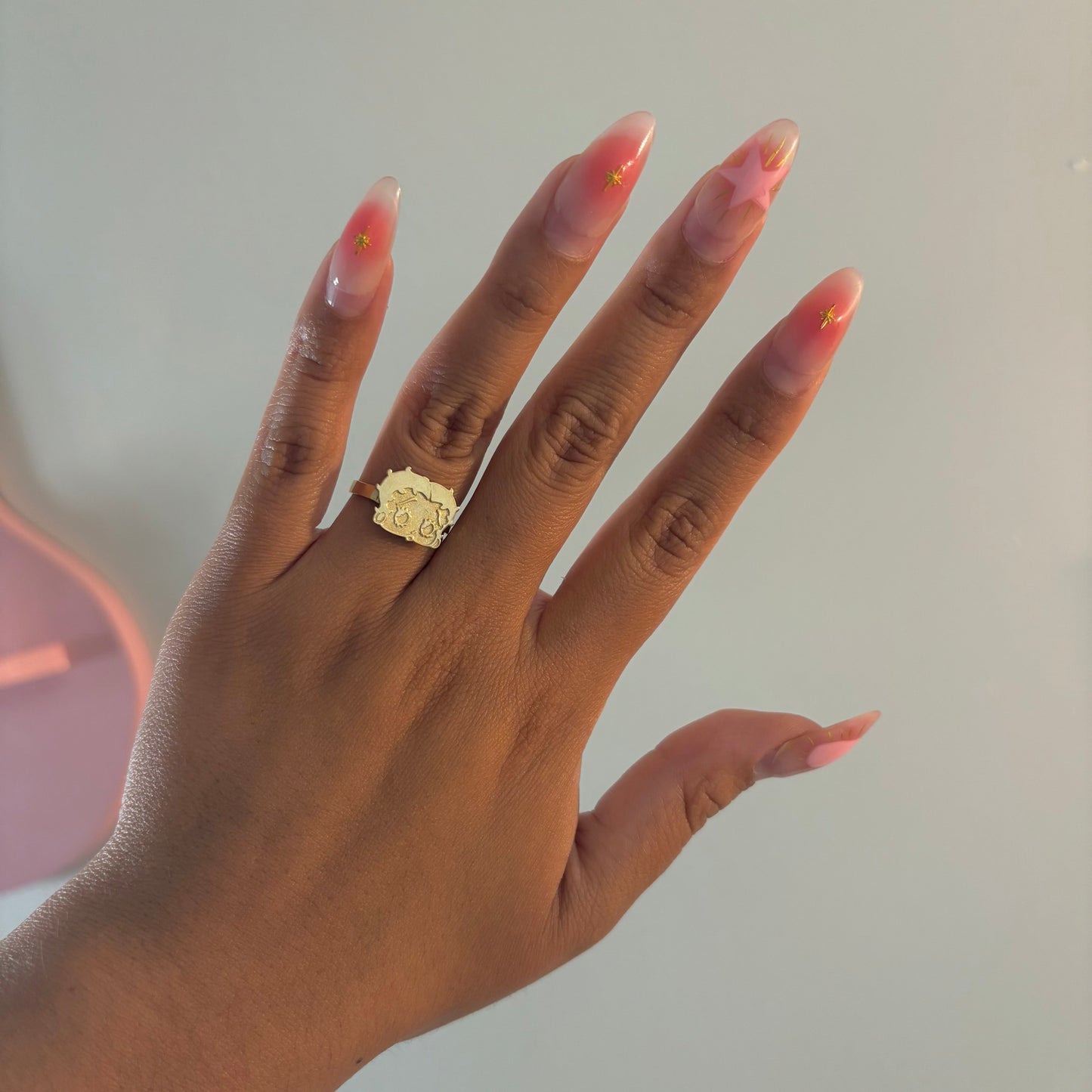 10K Gold Betty Boop Style Ring – Size 7 (Diamond-Cut or Polished)