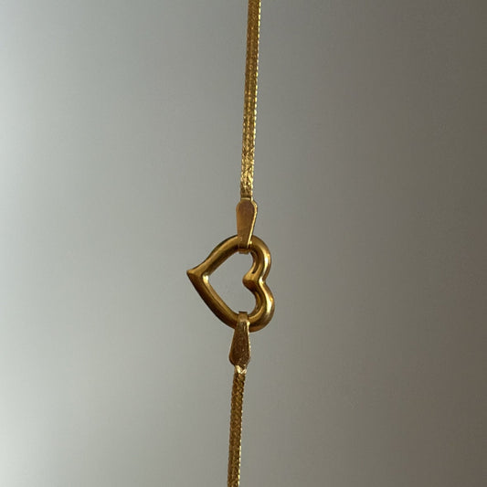 14K Italy Herringbone Heart Bracelet – 7” Old Stock Gold