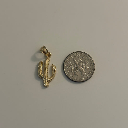 14K Yellow Gold Cactus Charm – Textured Desert Pendant