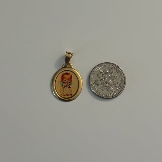 Vintage Italian Praying Angel Pendant in 14K Gold